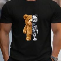 Camiseta Masculina Streetwear 100 Algodão Básica Camisa com Estampa Urso Fio Penteado 30.1 várias cores
