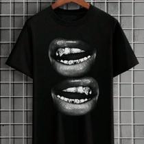 Camiseta Masculina Streetwear Bocas Algodão Unissex Camiseta Masculina Streetwear Bocas Algodão Unissex