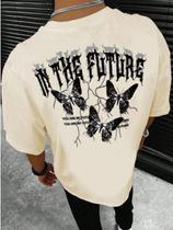 Camiseta Masculina streetwear butterfly Bege Camisa Homem Style