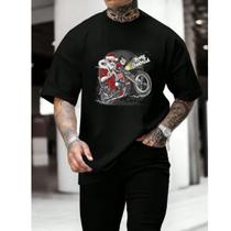 Camiseta Masculina Streetwear Larga Oversized Moda Estampa Noel Motoqueiro Estiloso Natal Tecido Confortavel