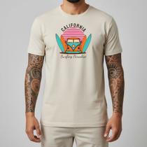 Camiseta Masculina Surf California Kombi Algodão Slim Fit Camisa Verão Tropical Casual Cor:Off WhiteTamanho:GG