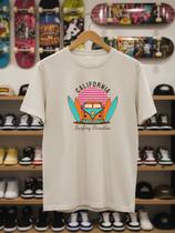 Camiseta Masculina Surf California Kombi Estampa Frontal Algodão Penteado Camisa Verão Tropical Gola Redonda