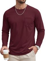 Camiseta masculina TACVASEN de manga comprida com gola redonda vermelha vinho Camiseta masculina TACVASEN de manga comprida com gola redonda vermelha vinho