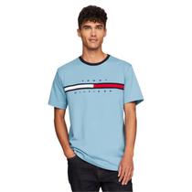 Camiseta masculina Tommy Hilfiger de manga curta com listras exclusivas