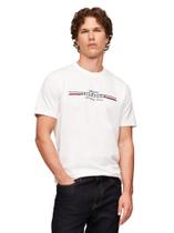 Camiseta masculina Tommy Hilfiger listrada no peito branca de algodão