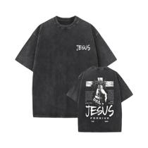 Camiseta Masculina Vintage Lavada Y2K Com Estampa Religiosa Jesus Perdoa-lhes Pai - Blusa E