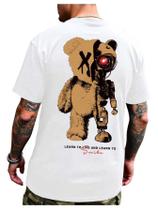 Camiseta masculina VIPWOLF com estampa de urso de desenho animado casual branca/marrom Camiseta masculina VIPWOLF com estampa de urso de desenho animado casual branca/marrom