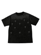 Camiseta masculina VIPWOLF Y2K Sparkly Strass estampada preta Camiseta masculina VIPWOLF Y2K Sparkly Strass estampada preta