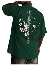 Camiseta masculina WDIRARA com estampa de letras japonesas verde escura Camiseta masculina WDIRARA com estampa de letras japonesas verde escura