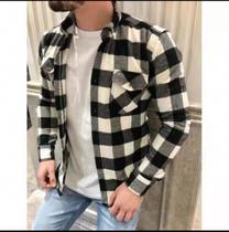 Camiseta Masculina Xadrez Flanelada Com Bolsos Manga Longa Premium