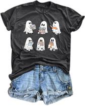 Camiseta MAXIMGR Halloween Ghost Reading Books, camiseta cinza