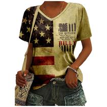 Camiseta Mecfiino Outlaw Hillbillys para mulheres com decote em V com bandeira dos EUA