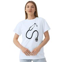 Camiseta Medicina Estetoscópio Camisa Personalizada Blusa Adulto Algodão com Poliéster