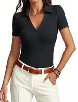 Camiseta Meetrendi Feminina Manga Curta Decote V Preta