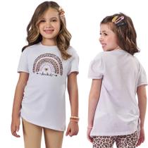 Camiseta Menina Kukiê Meia Malha Estampa Arco Íris Branco