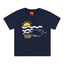 Camiseta Menino em Algodão Estampa Viagem de Verão na cor Marinho - Kyly