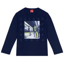 Camiseta Menino Kyly Manga Longa em Algodão Marinho