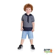 Camiseta menino listrada - meia malha com capuz