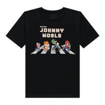 Camiseta menino preto super mario johnny fox