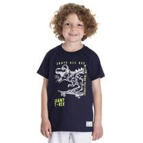 Camiseta menino t-rex no skate em relevo serelepe