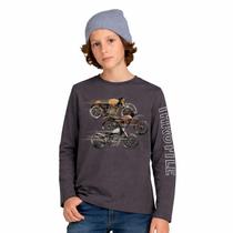 Camiseta Meninos Manga Longa Malha Cinza Montreal Motocicletas Kyly Tamanho:12 anos Camiseta Meninos Manga Longa Malha Cinza Montreal Motocicletas Kyly Tamanho:12 anos