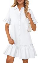 Camiseta MEROKEETY Summer Button Down Ruffle White Women