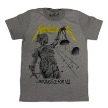 Camiseta Metallica and Justice for All banda cinza BO577 RCH Camiseta Metallica and Justice for All banda cinza BO577 RCH