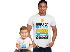 Camiseta Meu Primeiro Dia dos Pais com Meu Filho Papai Branca