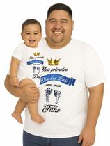Camiseta Meu Primeiro Dia Dos Pais e Body Bebê Pezinho Azul Papai Tamanho Plus Size