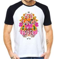 Camiseta meu santo é forte religião camisa floral florido