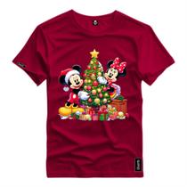 Camiseta Mickey e Minnie Arvore de Natal Feliz Natal Camisa Algodão Premium Blusa Linda Básica