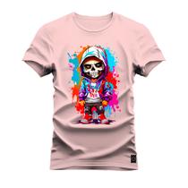 Camiseta Mini Caveira Terror Plus Size Extra Grande T-Shirt Estampada Varias Cores