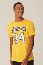 Camiseta Mitchell & Ness Estampada Los Angeles Lakers Shaquille O'Neal Amarela