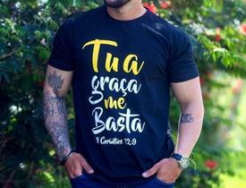 Camiseta Moda Gospel Evangélica Versículo Fé Tua Graça Basta - Nessa Stop