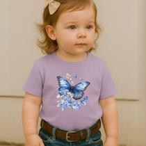 Camiseta Modinha Infantil Estampa Borboleta Violetas 029 Feminina Country Cowgirl Modinha Roça Rodeo
