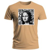 Camiseta Mona Lisa QR Code Camisa 100% Algodão Unissex