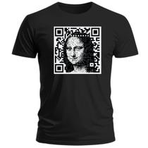 Camiseta Mona Lisa QR Code Camisa 100% Algodão Unissex