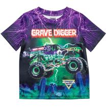 Camiseta Monster Jam Grave Digger roxa/Verde para Meninos 4T Camiseta Monster Jam Grave Digger roxa/Verde para Meninos 4T