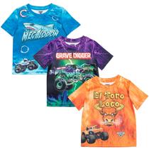 Camiseta Monster Jam: Megalodon, El Toro Loco e Grave Digger Camiseta Monster Jam: Megalodon, El Toro Loco e Grave Digger
