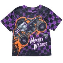 Camiseta Monster Jam Mohawk Warrior roxa para meninos 3T Camiseta Monster Jam Mohawk Warrior roxa para meninos 3T