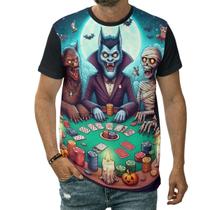 Camiseta Monstros Jogando Pôquer Mesa Jogos Cartas Baralho