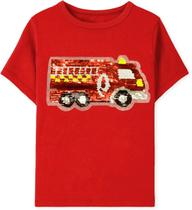 Camiseta Mrocioa Little Boys Fire Truck Sequins 6-7 anos vermelha