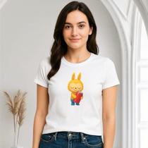 Camiseta Mulher Labubu Baby Look Preta Branca Algodão