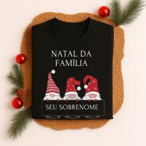 Camiseta Natal Família 100% Algodão Personalizada com Sobrenome Estampa Natalina Para Festas