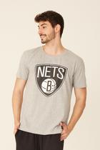 Camiseta NBA Estampada Big Logo Brooklyn Nets Casual Cinza Mescla