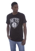 Camiseta NBA Estampada Big Logo Brooklyn Nets Casual Preta