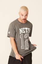 Camiseta NBA Estampada Brooklyn Nets Casual Cinza Mescla Escuro