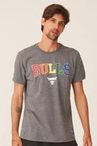 Camiseta NBA Estampada Chicago Bulls Casual Cinza Mescla Escuro