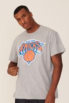 Camiseta NBA Plus Size Estampada New York Knicks Casual Cinza Mescla