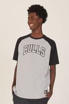 Camiseta NBA Raglan Estampada Chicago Bulls Casual Cinza Mescla